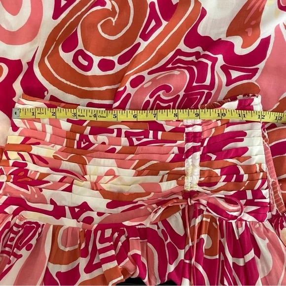 Poupette St Barth Carla Printed Satin Maxi Skirt Size XS Tassel Slit - Picture 14 of 15